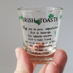 Irish Toasts Shamrocks Clear Round Shot Glass Vintage St. Patrick's Day